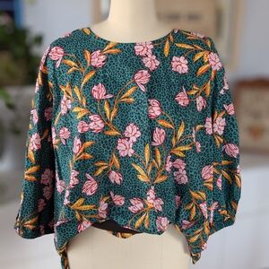 Eloquii Crew Neck 3/4 Balloon Sleeve Tropical Floral Blouse Size 22